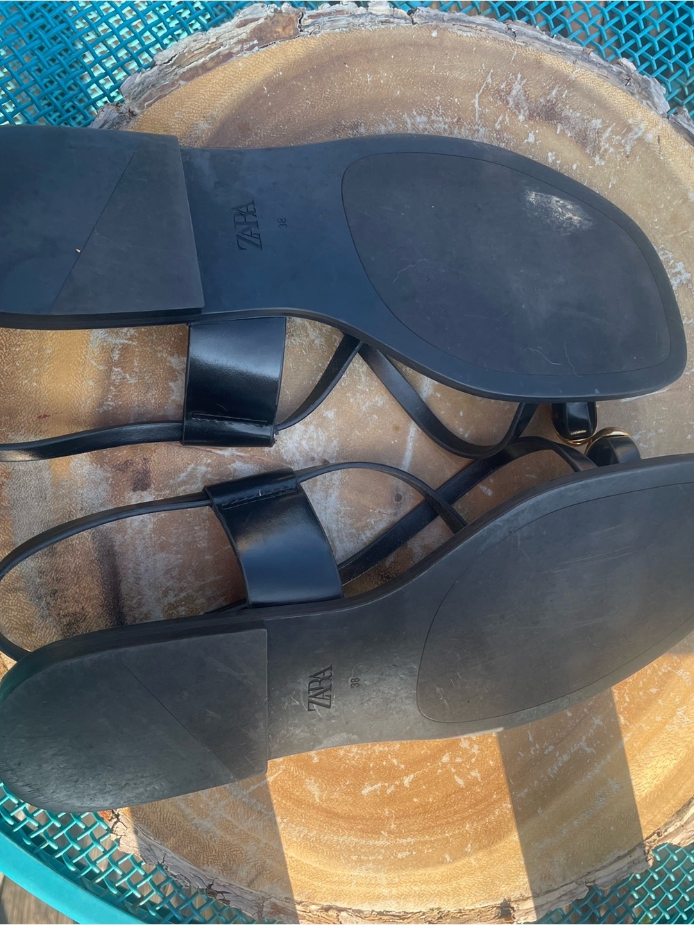 Zara Black Sandals with Gold Toe Accent - Picture 3 of 9
